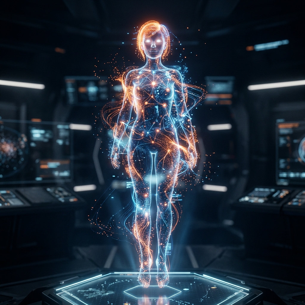 Holographic AI figure representing custom AI tool development